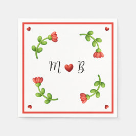 Serviette En Papier Red Flower Paper Napkins – Personalized Monogram