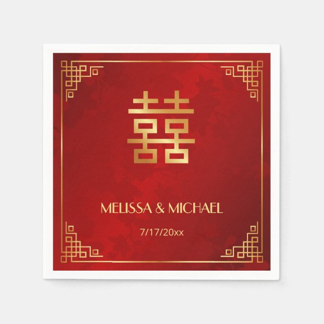 Serviette En Papier   Red  Gold Chinese Wedding Custom  (Devant)