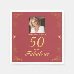 Serviette En Papier Red Gold moderne 50 Fabuleux photo Anniversaire