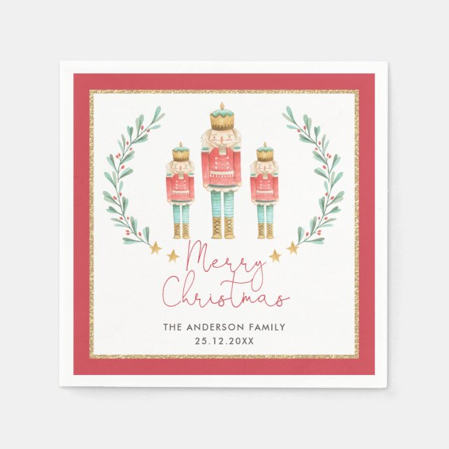 Serviette En Papier Red Green Gold Nutcracker Noël (Devant)