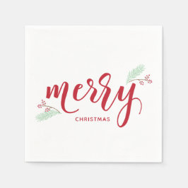 Serviette En Papier Red & Green Holly et Pine Joyeux Noël