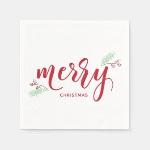 Serviette En Papier Red & Green Holly et Pine Joyeux Noël