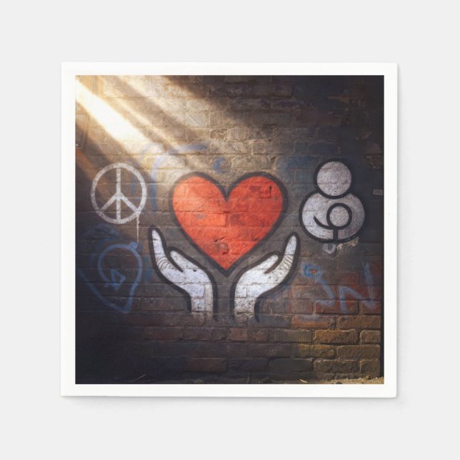 Serviette En Papier Red Heart with Hands Graffiti On a Brick Wall (Devant)