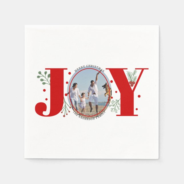 Serviette En Papier Red Joy avec baies photo de Noël (Devant)