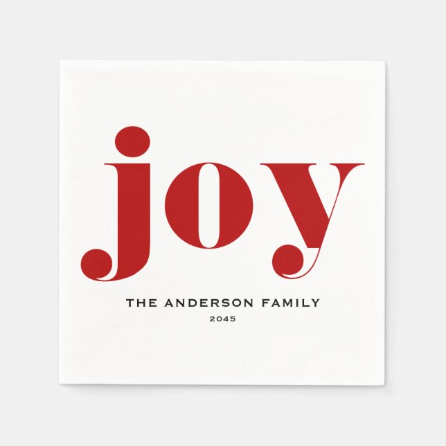 Serviette En Papier Red JOY Bold Typographie moderne Noël (Devant)