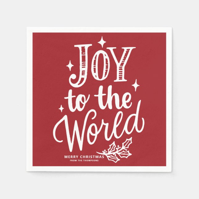 Serviette En Papier Red Joy to the World Lettering Christmas (Devant)