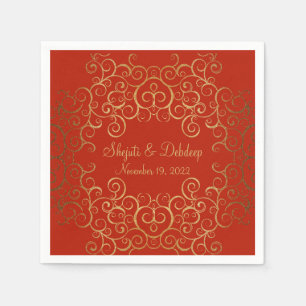 Serviette En Papier Red Paper Napkins with Elegant Swirls