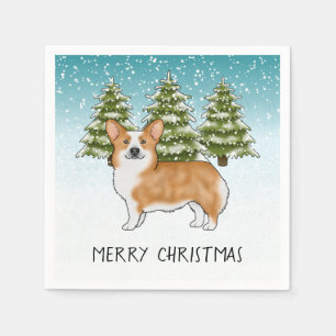 Serviette En Papier Red Pembroke Welsh Corgi Bleu Noël d'hiver