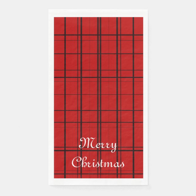 Serviette En Papier Red plaid pattern with white Merry Christmas (Devant)