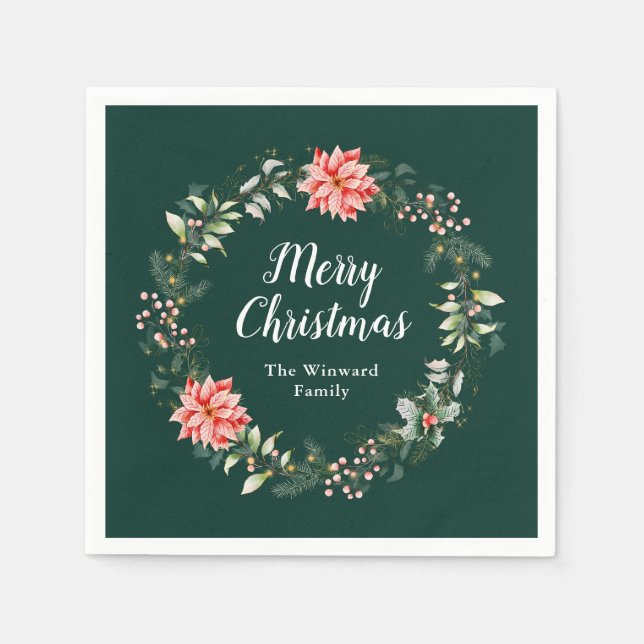 Serviette En Papier Red Poinsettia Wreath Joyeux Noël (Devant)