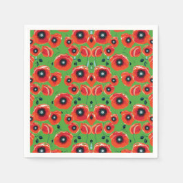 Serviette En Papier Red Poppies Apple Green