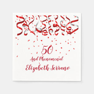 Serviette En Papier Red Ribbon & Confetti 50e Anniversaire Cocktail