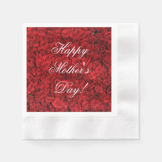 Serviette En Papier Red Roses Custom Text Bonne fête des mères (Devant)