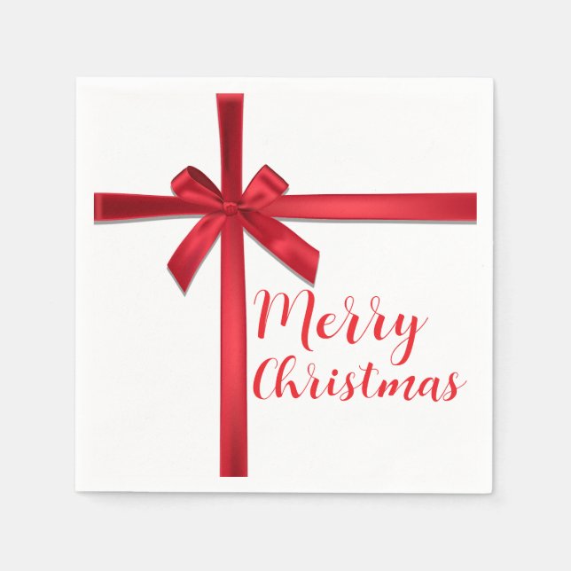 Serviette En Papier Red Satin Ribbon Bow Fête de Noël (Devant)