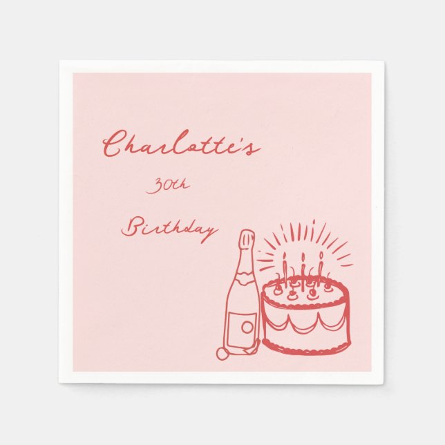 Serviette En Papier RED simple Hand Drawn 30th Birthday  Napkins (Devant)