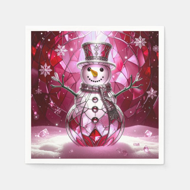 Serviette En Papier Red Snowman Snowflakes Holiday Napkin (Devant)