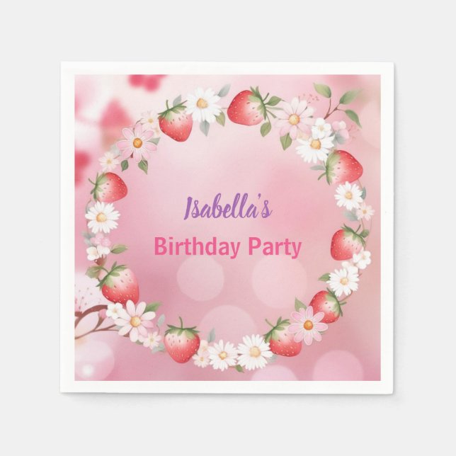 Serviette En Papier Red Strawberry Daisy fête d'anniversaire pour elle (Devant)