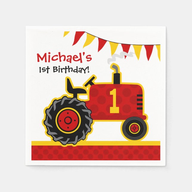 Serviette En Papier Red Tractor 1er anniversaire (Devant)