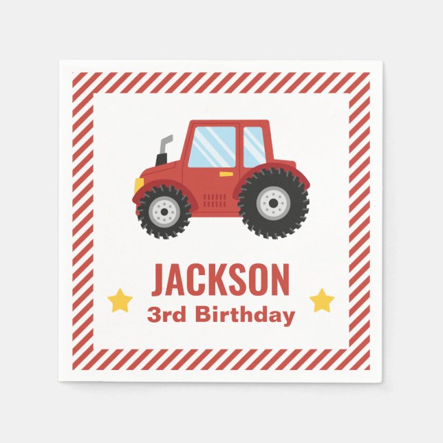 Serviette En Papier Red Tractor Boys fête d'anniversaire (Devant)