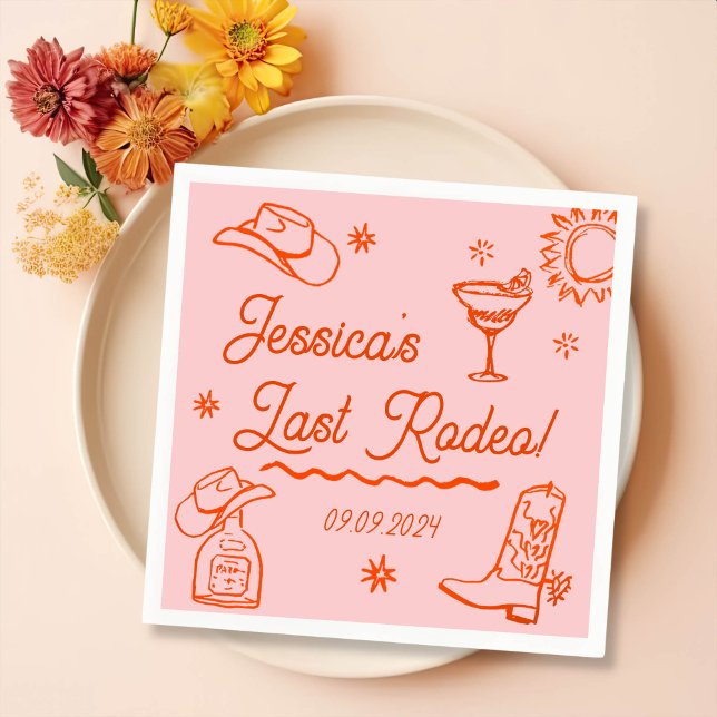 Serviette En Papier Red Whimsical Western Cocktail Bachelorette Party (Créateur téléchargé)