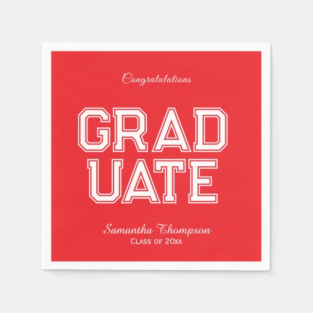 Serviette En Papier Red & White Graduation Party Napkins Customizable (Devant)