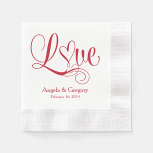 Serviette En Papier Red White Love Heart Mariage personnalisé