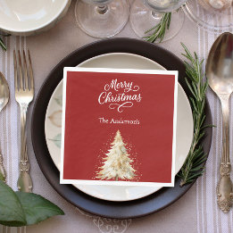Serviette En Papier Red white tree snow script Christmas luncheon