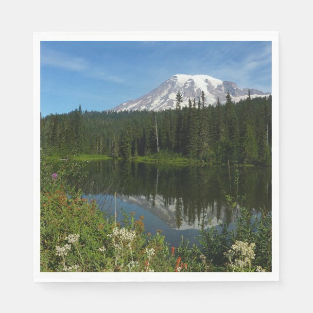 Serviette En Papier Réflexion du lac Rainier avec Fleurs sauvages (Devant)