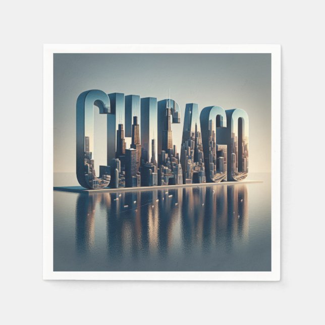 Serviette En Papier Réflexion sur l'eau de Chicago City (Devant)