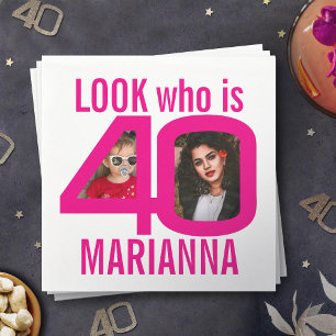 Serviette En Papier Regardez qui est 40ème anniversaire 2 photos fête 