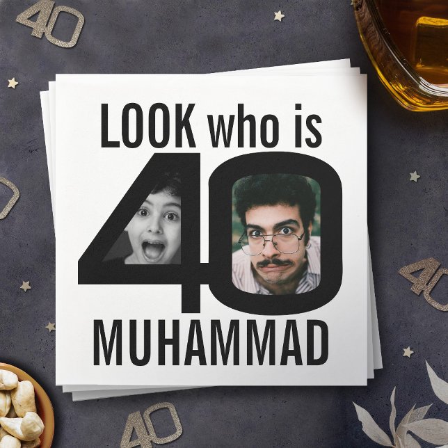 Serviette En Papier Regardez qui est 40ème anniversaire 2 photos fête  (Créateur téléchargé)