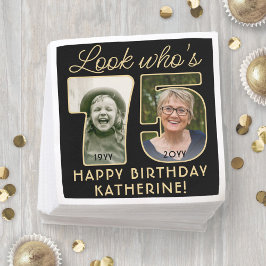 Serviette En Papier Regardez qui est 75 Black & Gold Joyeux Anniversai