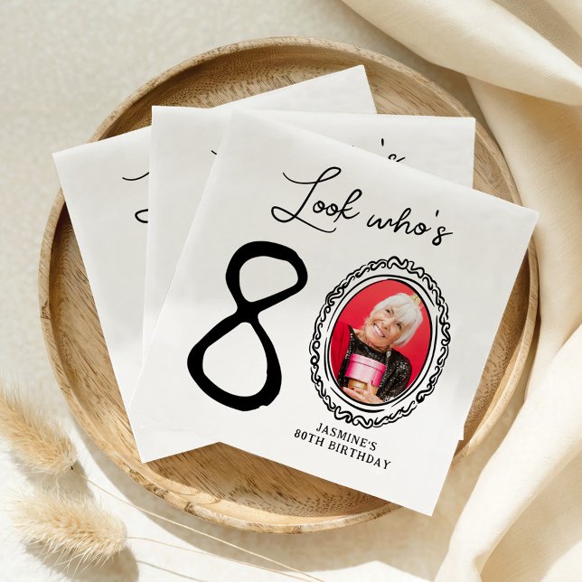 Serviette En Papier Regardez qui est 80e photo anniversaire (Créateur téléchargé)