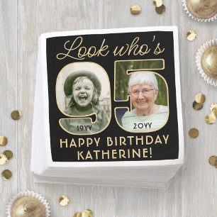 Serviette En Papier Regardez qui est 95 Black & Gold Joyeux Anniversai