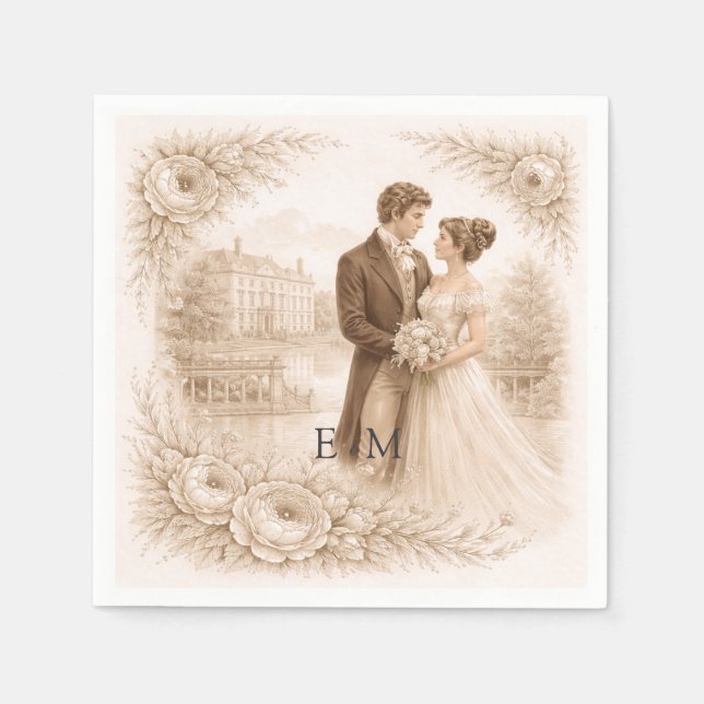 Serviette En Papier Regency Botanical Engraving Wedding  (Devant)