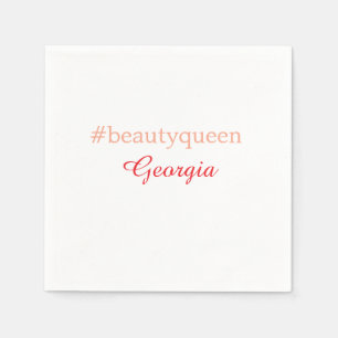 Serviette En Papier Reine de beautéhashtag rouge clair ajouter nom fil