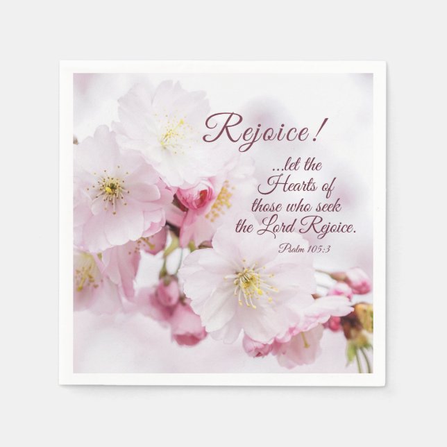 Serviette En Papier Rejoice Psaume 105:3 Fleurs de cerisiers Printemps (Devant)