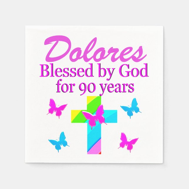SERVIETTE EN PAPIER RELIGIEUX PERSONNALISÉS 90E ANNIVERSAIRE NAPKINS (Devant)