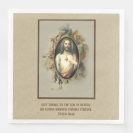 Serviette En Papier Religieux Thanksgiving Sacré Coeur Jésus Fleurs