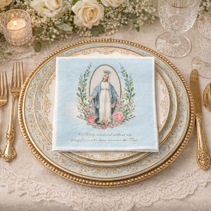 Serviette En Papier Religieux Vierge Marie Catholique Floral Vintage C