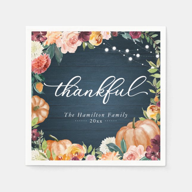 Serviette En Papier Remerciements Rustique Automne Floral Thanksgiving (Devant)