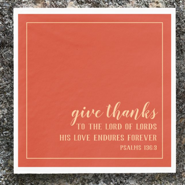 Serviette En Papier Remercier Bible Écriture Orange Thanksgiving (Give Thanks Christian Bible Scripture napkins for Thanksgiving table decoration orange 
modern)