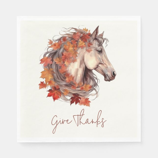 Serviette En Papier Remercier Elégant Cheval Equestre Thanksgiving (Devant)