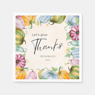Serviette En Papier Remercions le Citrouille de l'aquarelle Thanksgivi