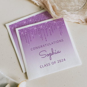 Serviette En Papier Remise de diplômes Class de 2026 Paillettes Violet
