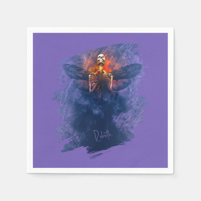 Serviette En Papier Renaissance. Squelette avec ailes se levant (Devant)