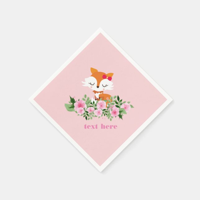 Serviette En Papier renard boisé, renard mignon, rose, doux, mignon, (Coin)