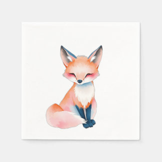 Serviette En Papier Renard d'aquarelle impressionniste avec champignon