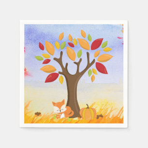 Serviette En Papier Renard d'automne avec Citrouille