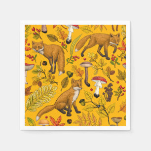 Serviette En Papier Renard d'automne sur orange